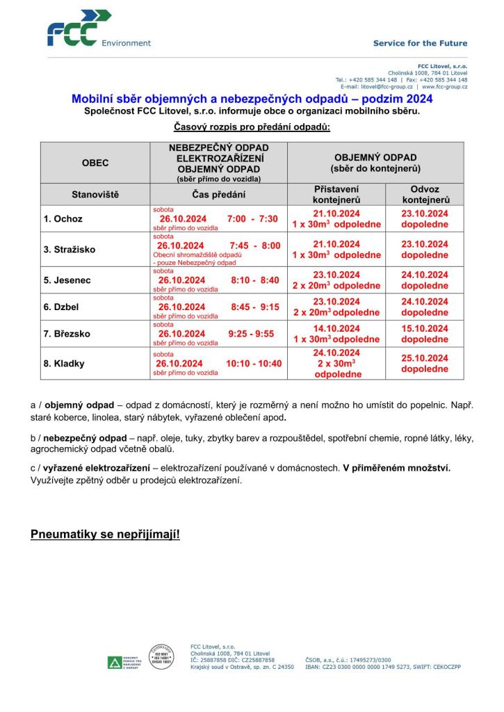 Mobilní sběr velkoobjemového a nebezpečného odpadu