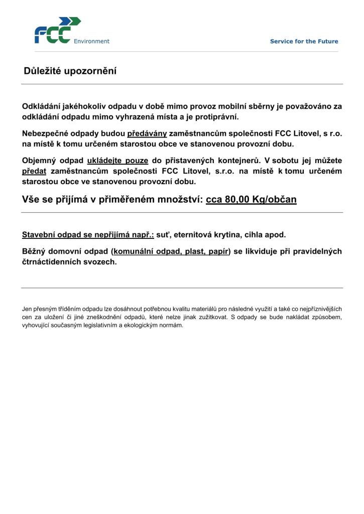 Mobilní sběr velkoobjemového a nebezpečného odpadu - podzim 2025