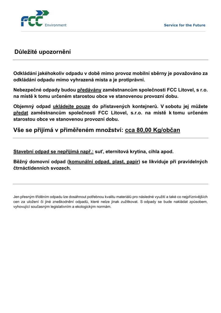 Mobilní sběr velkoobjemového a&nbsp;nebezpečného odpadu - jaro 2026