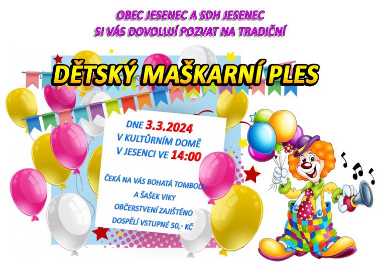 Maškarní ples pro děti 3.3.2024 14.oo hod